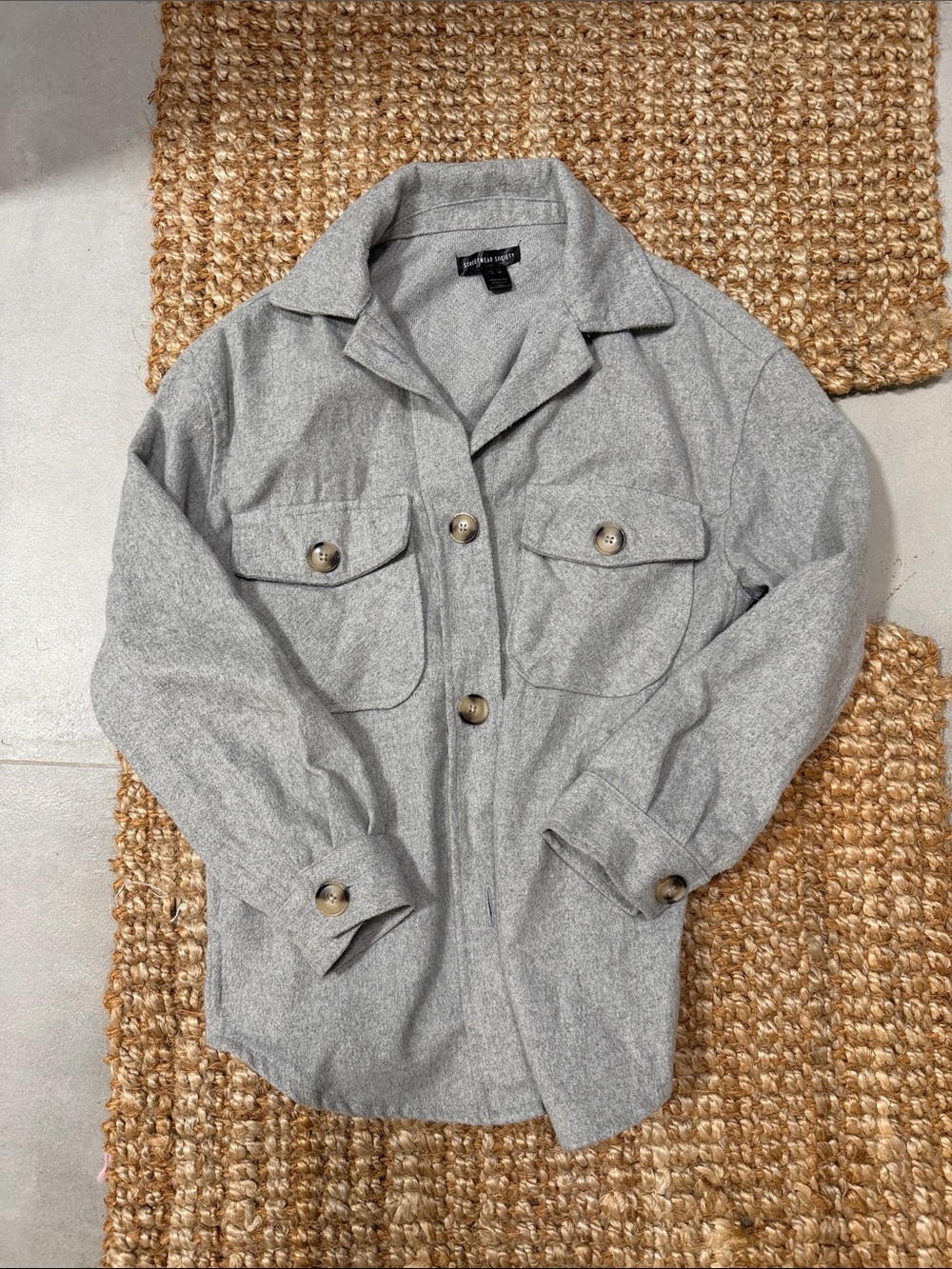 Streetwear Society Light Gray Button‑Front Pea Coat for Kids